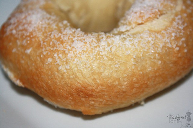 Homemade Bread Machine Salted Bagel Closeup