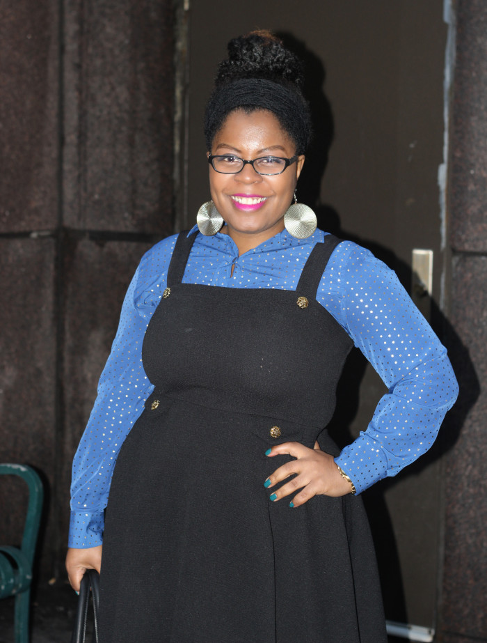 How to wear a bold printed blouse under a jumper