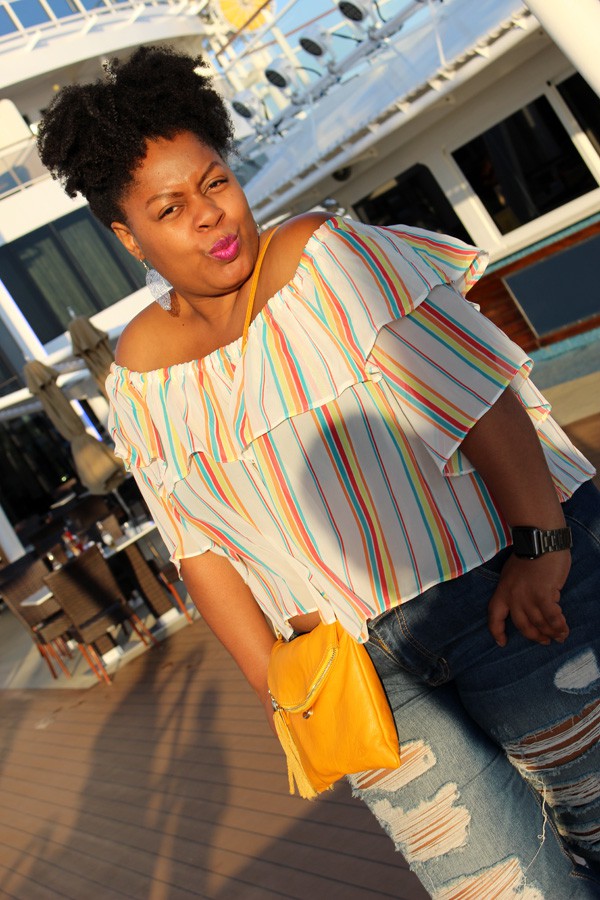 Asos off the shoulder striped top