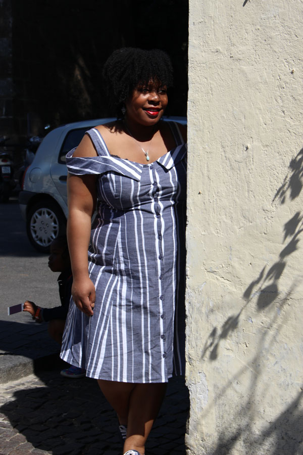 ASOS CURVE Off Shoulder Midi Sundress In Stripe